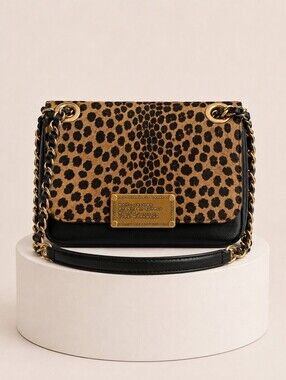 NWT MARC JACOBS Y2K Plaza Leopard Hair Chain Small Shoulder Crossbody Bag Black